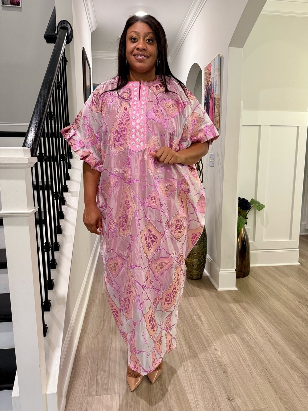 Jacquard Brocade Embroidered Bubu Maxi Dress